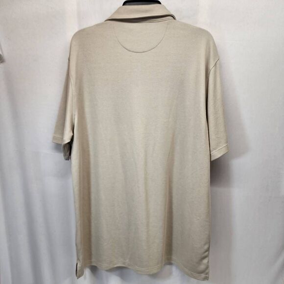 TailorByrd Collection Beige Polo Shirt XX Large Tan Blue Trim Flamingo Logo - Picture 2 of 7